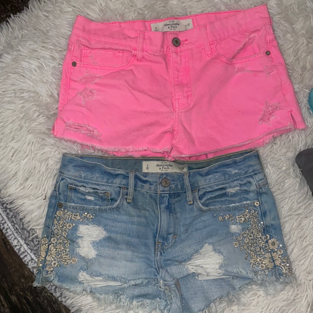 2 pairs of Abercrombie short shorts pink pair size 4 w 27 denim pair size 2 w 26